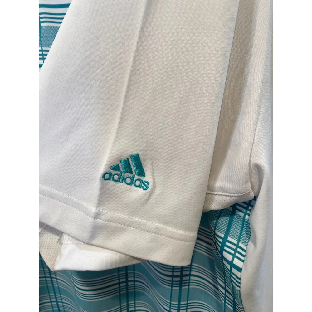 Adidas ClimaCool Mens‎ 2XL Golf Tennis Polo Shirt Teal White Plaid Mesh